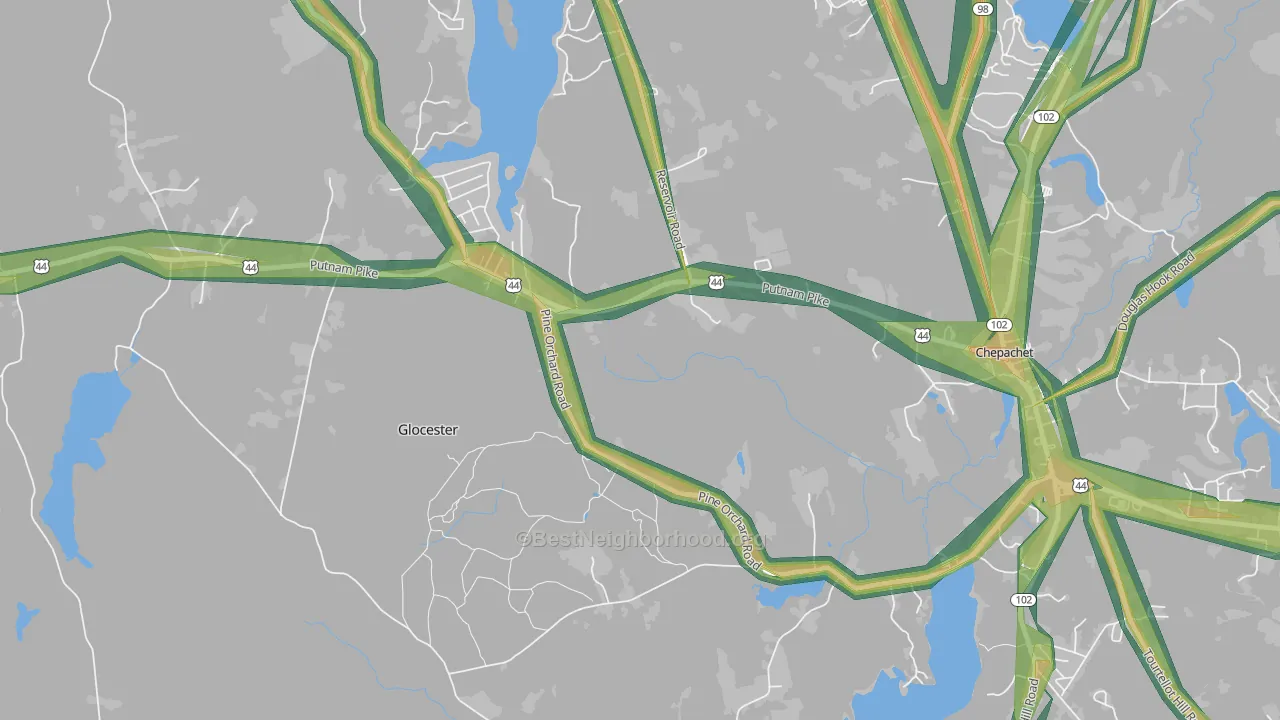 Cherry Valley, RI Map of Noise Levels in Cherry Valley