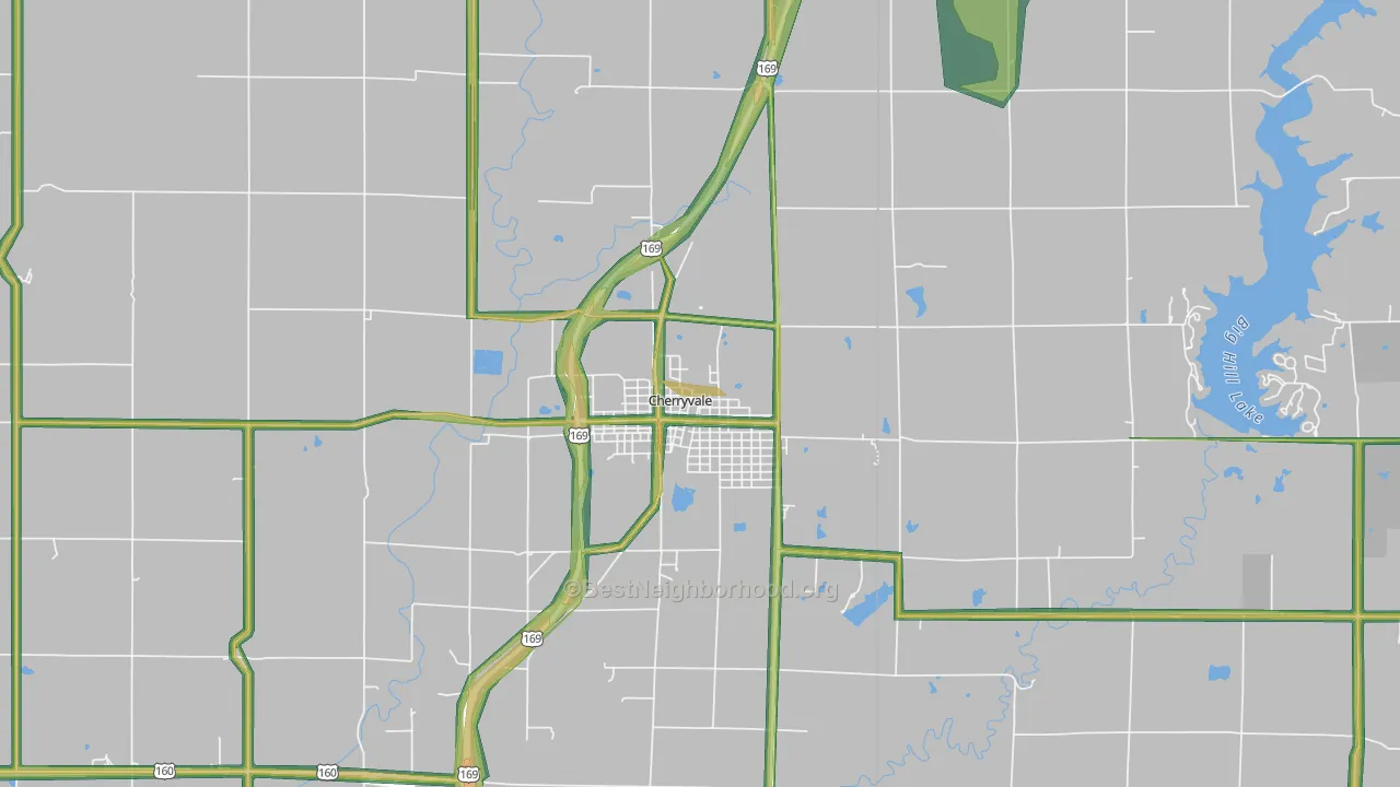 Cherryvale, KS Map of Noise Levels in Cherryvale