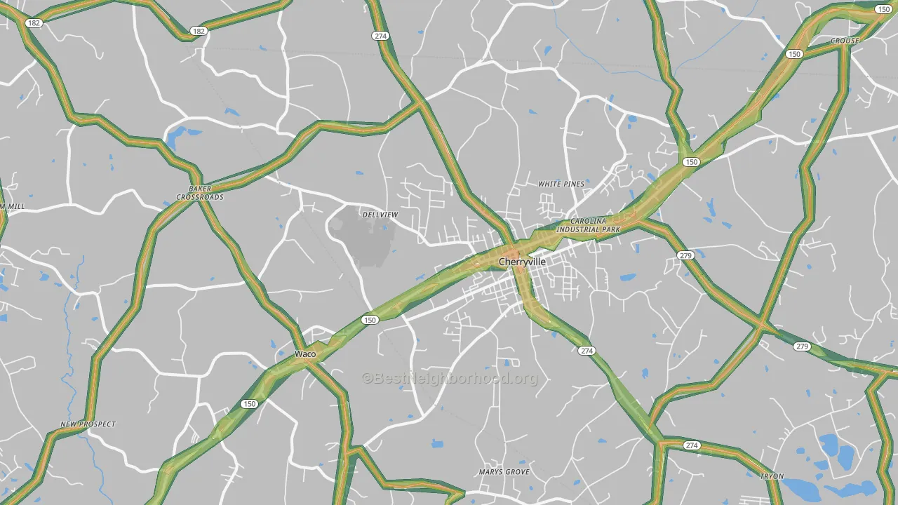 Cherryville, NC Map of Noise Levels in Cherryville