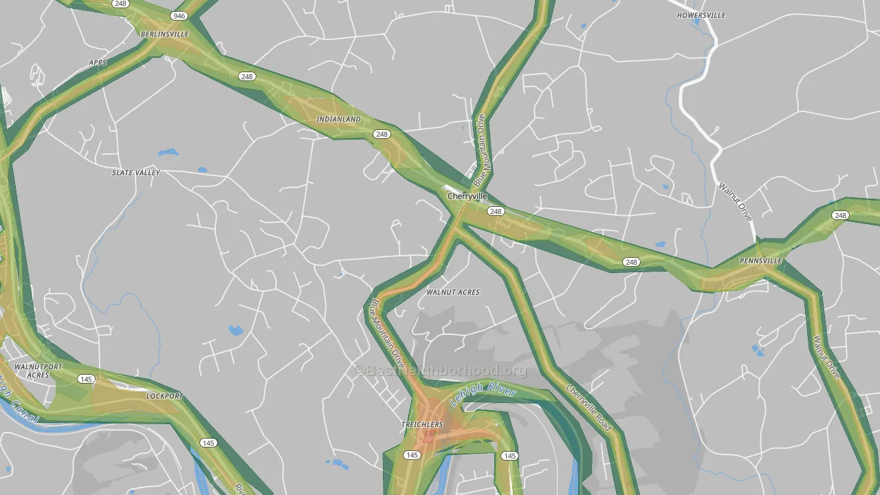 Cherryville, PA Map of Noise Levels in Cherryville