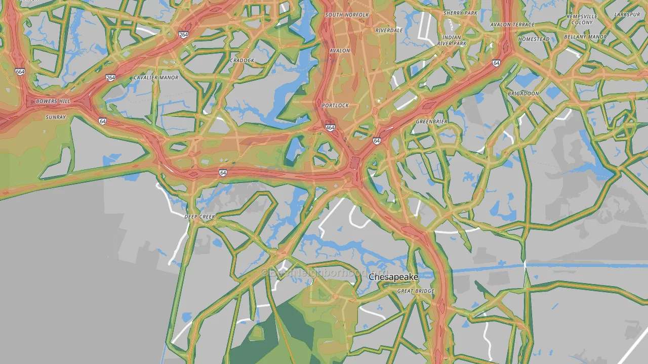 Chesapeake City, VA Map of Noise Levels in Chesapeake City