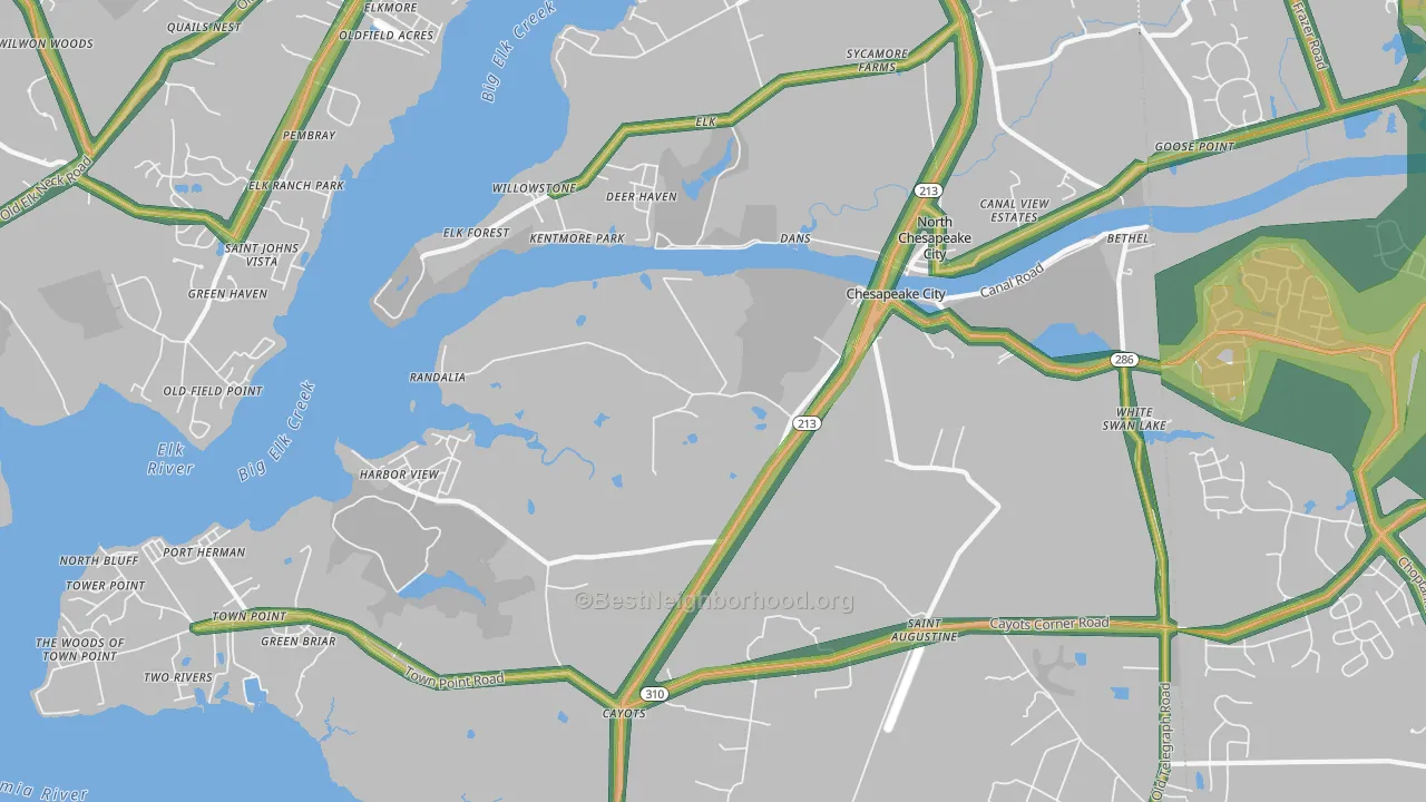 Chesapeake City, MD Map of Noise Levels in Chesapeake City