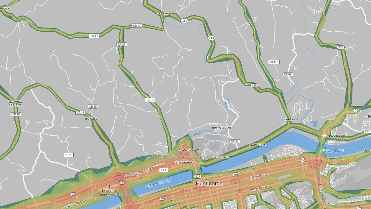 Chesapeake, OH Map of Noise Levels in Chesapeake