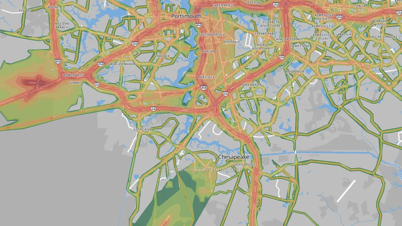 Chesapeake, VA Map of Noise Levels in Chesapeake