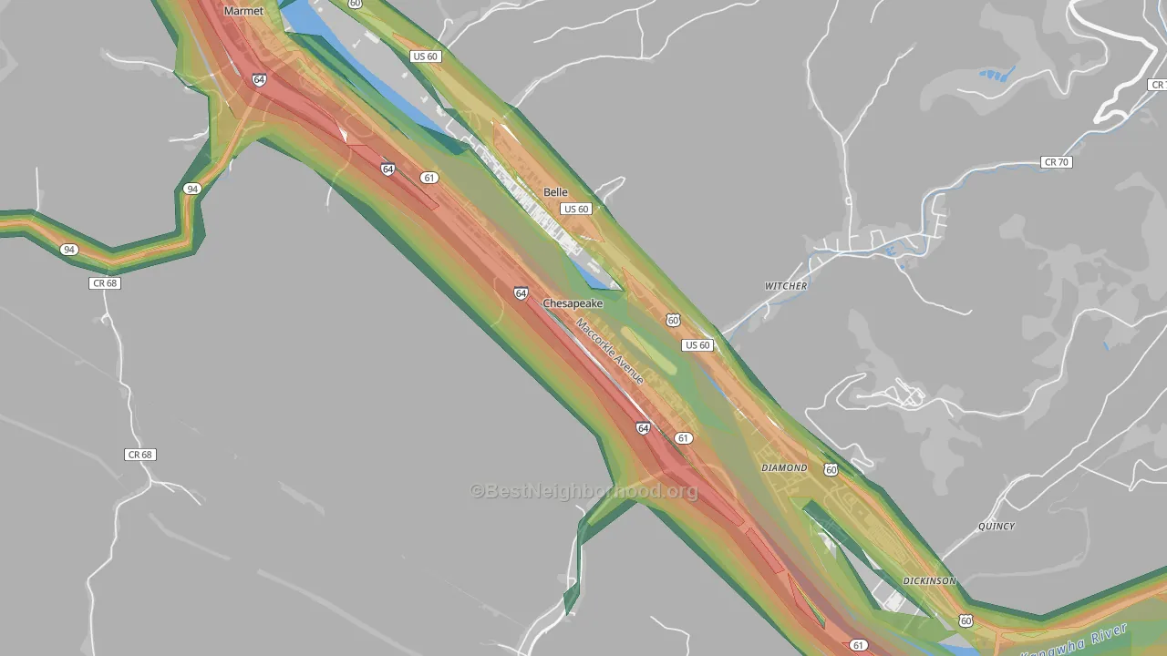 Chesapeake, WV Map of Noise Levels in Chesapeake
