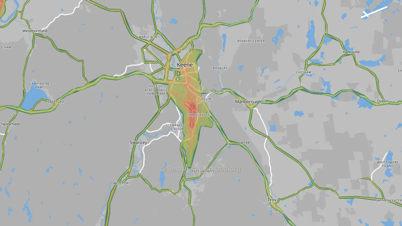 Cheshire County, NH Map of Noise Levels in Cheshire County