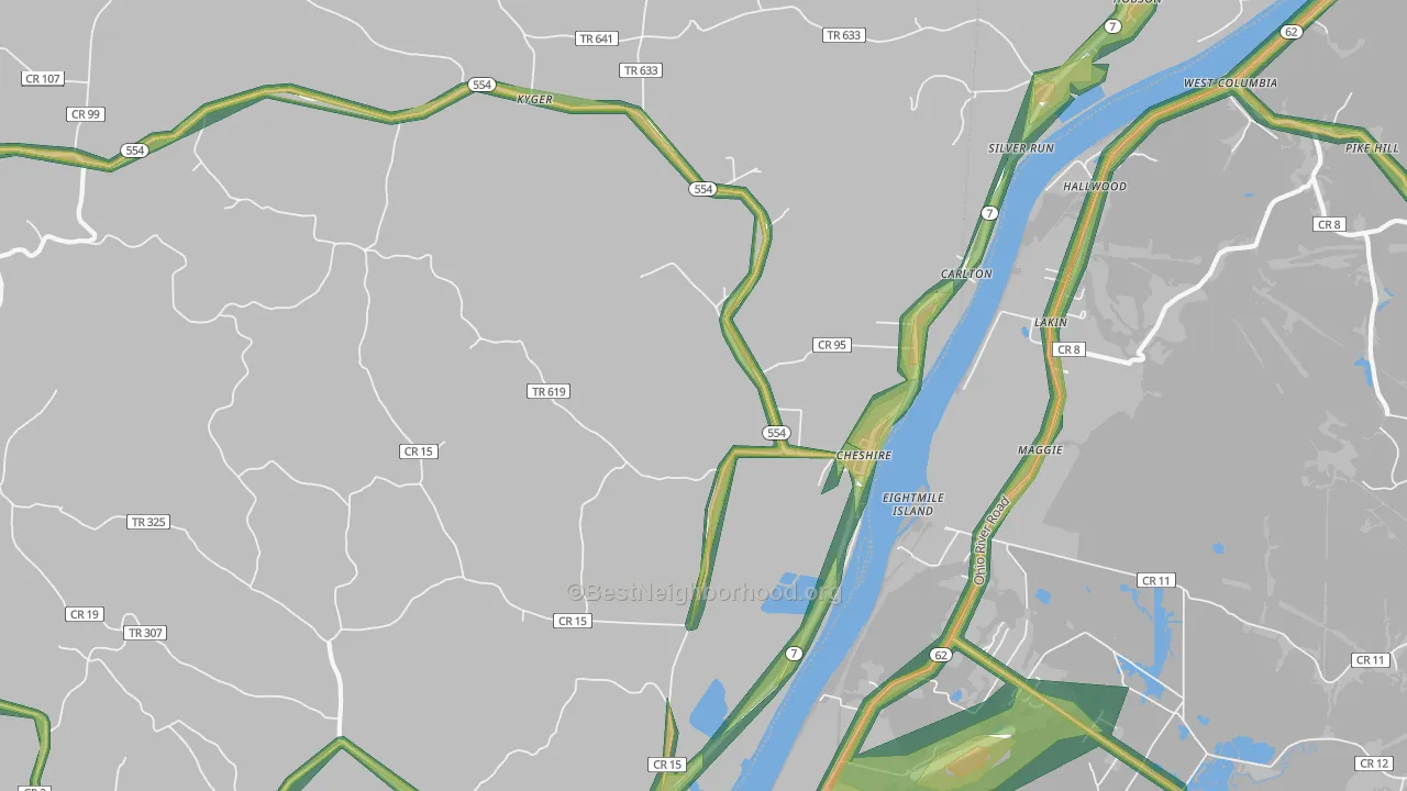 Cheshire, OH Map of Noise Levels in Cheshire