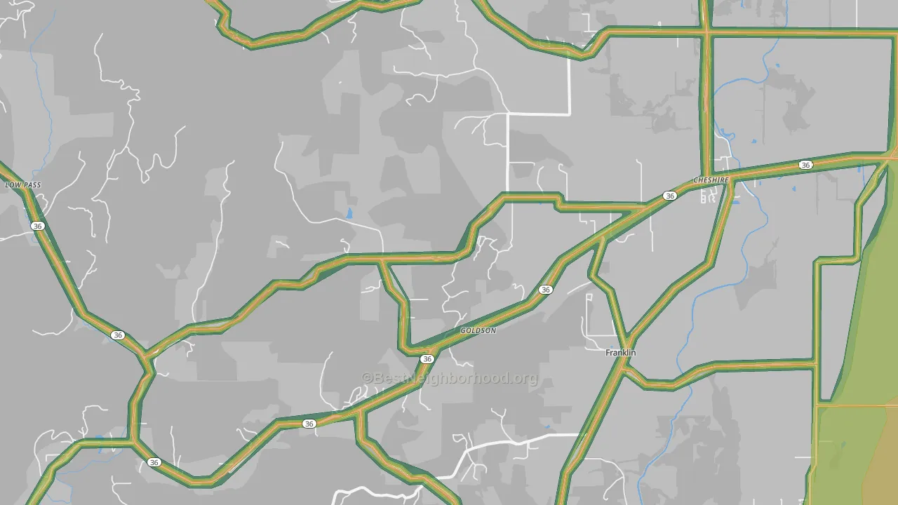 Cheshire, OR Map of Noise Levels in Cheshire