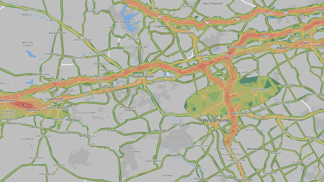 Chester County, PA Map of Noise Levels in Chester County
