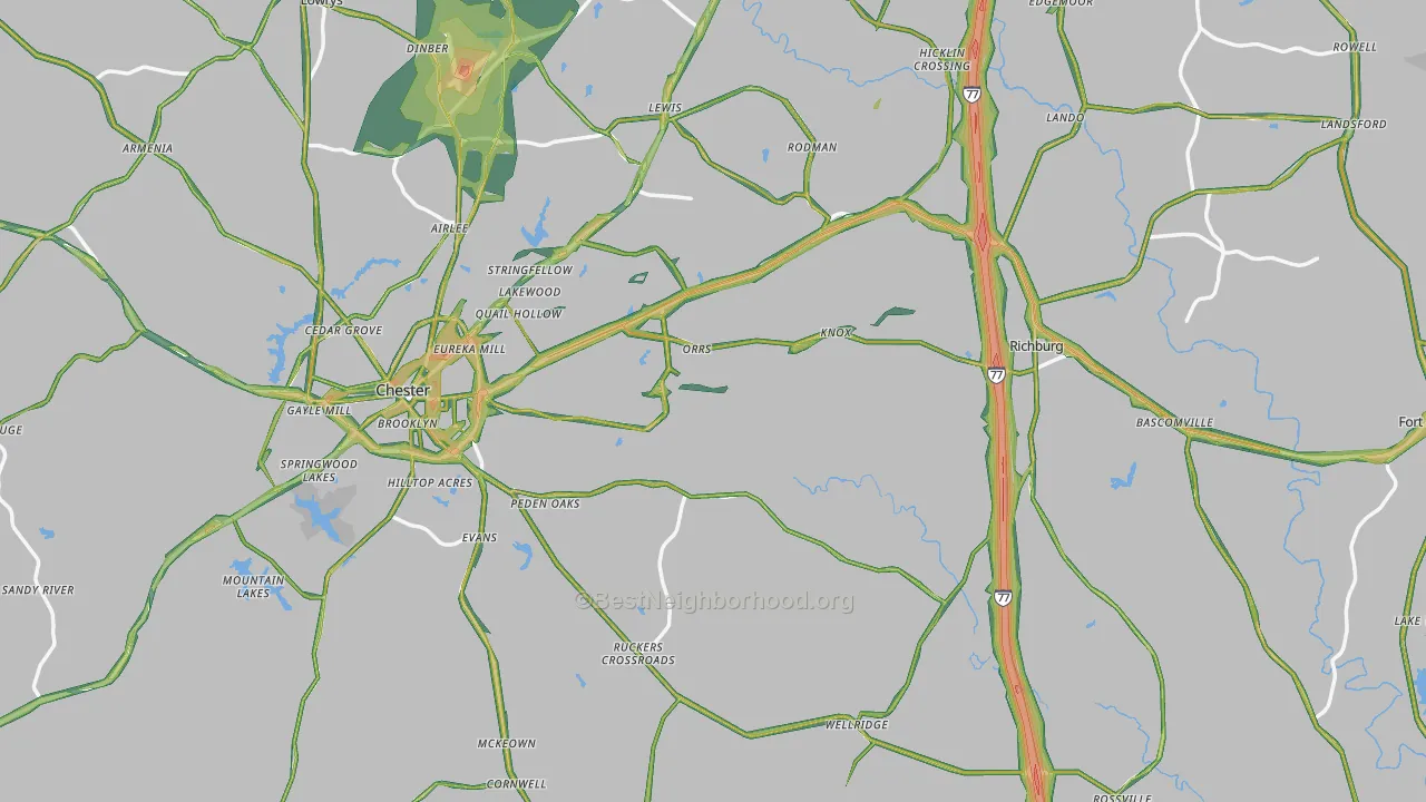 Chester County, SC Map of Noise Levels in Chester County