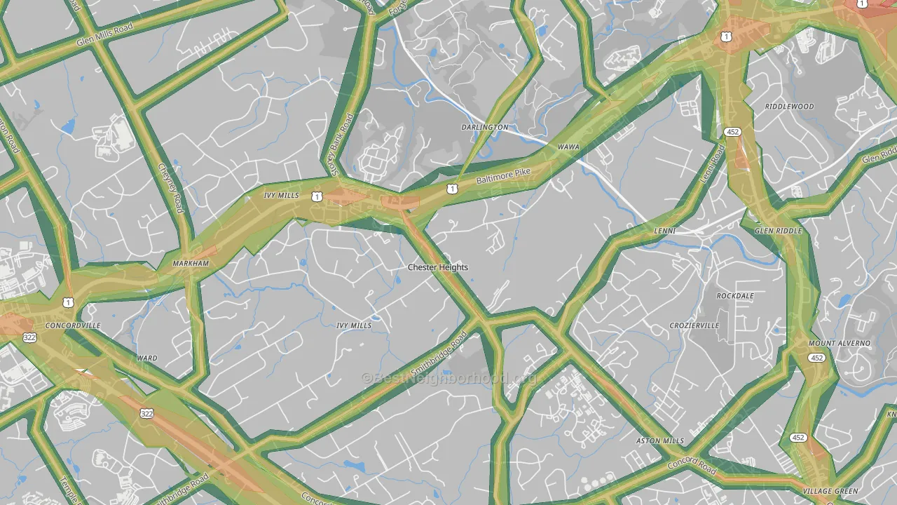 Chester Heights, PA Map of Noise Levels in Chester Heights