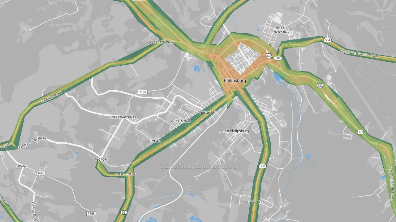 Chester Hill, PA Map of Noise Levels in Chester Hill