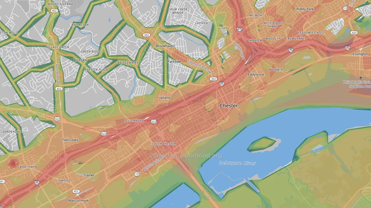 Chester, PA Map of Noise Levels in Chester
