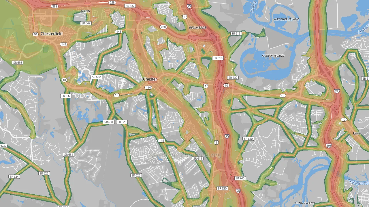 Chester, VA Map of Noise Levels in Chester