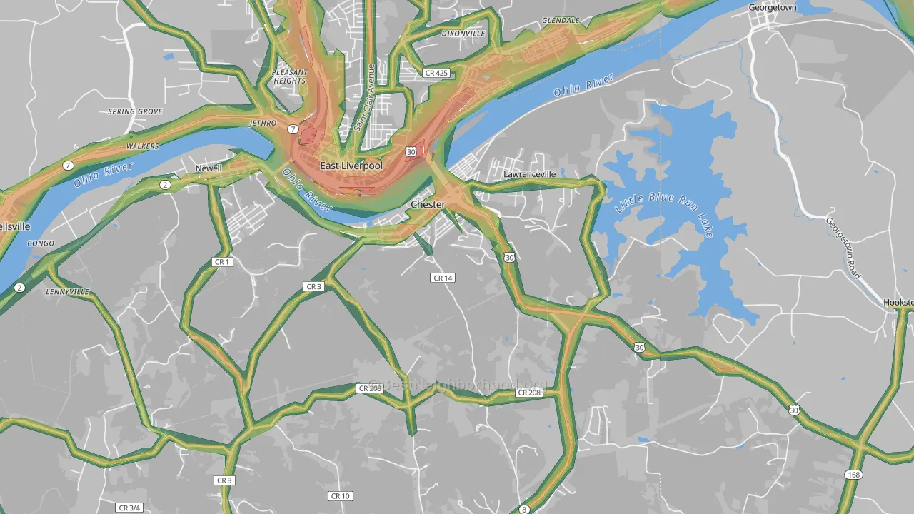 Chester, WV Map of Noise Levels in Chester