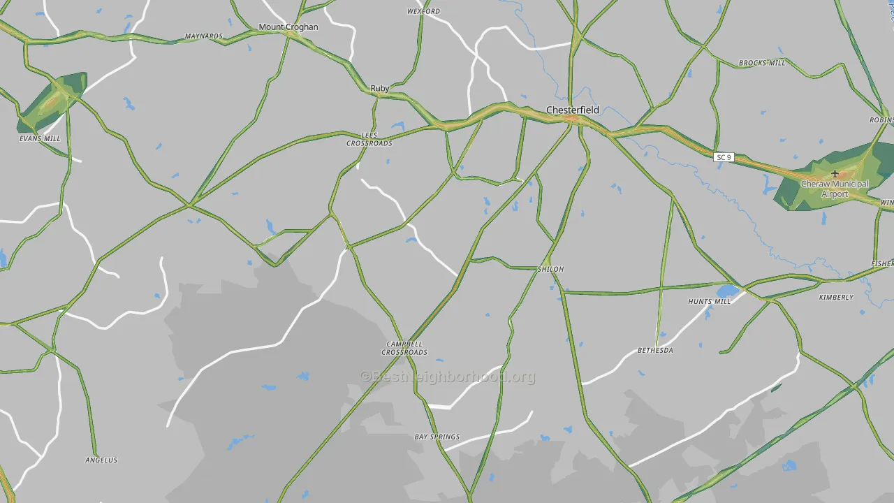 Chesterfield County, SC Map of Noise Levels in Chesterfield County