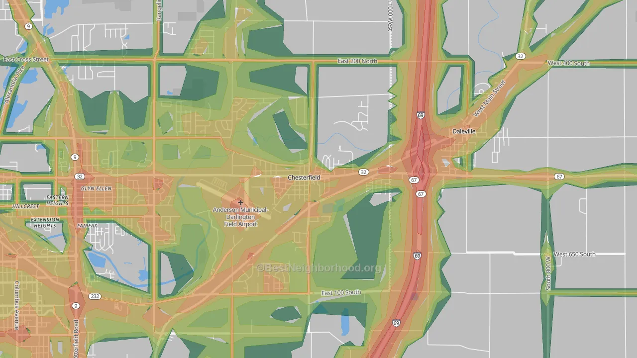 Chesterfield, IN Map of Noise Levels in Chesterfield