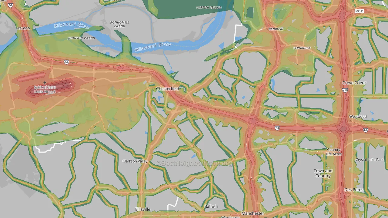 Chesterfield, MO Map of Noise Levels in Chesterfield