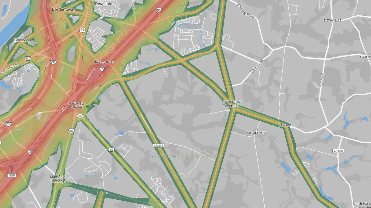 Chesterfield, NJ Map of Noise Levels in Chesterfield