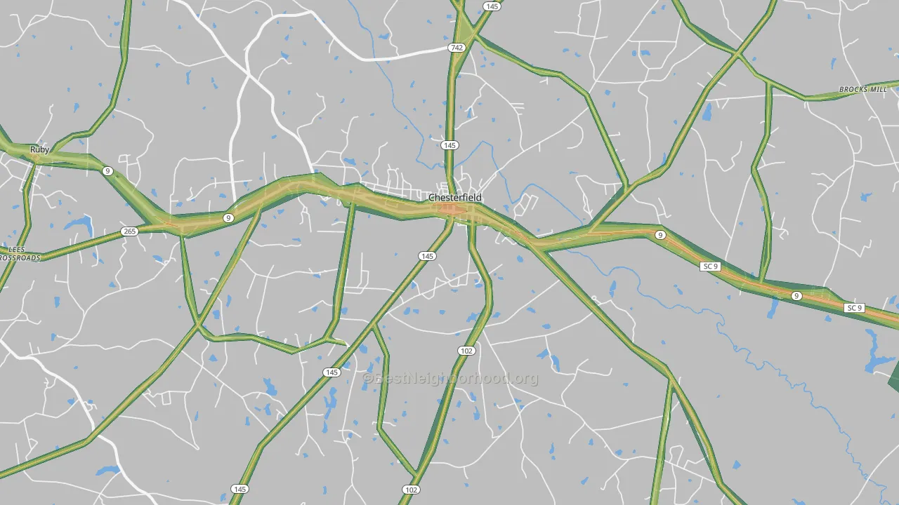 Chesterfield, SC Map of Noise Levels in Chesterfield