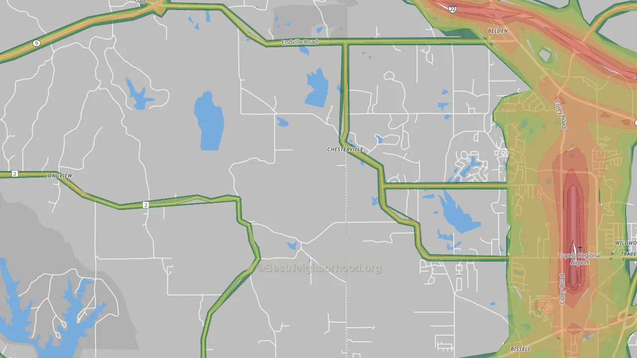 Chesterville, MS Map of Noise Levels in Chesterville
