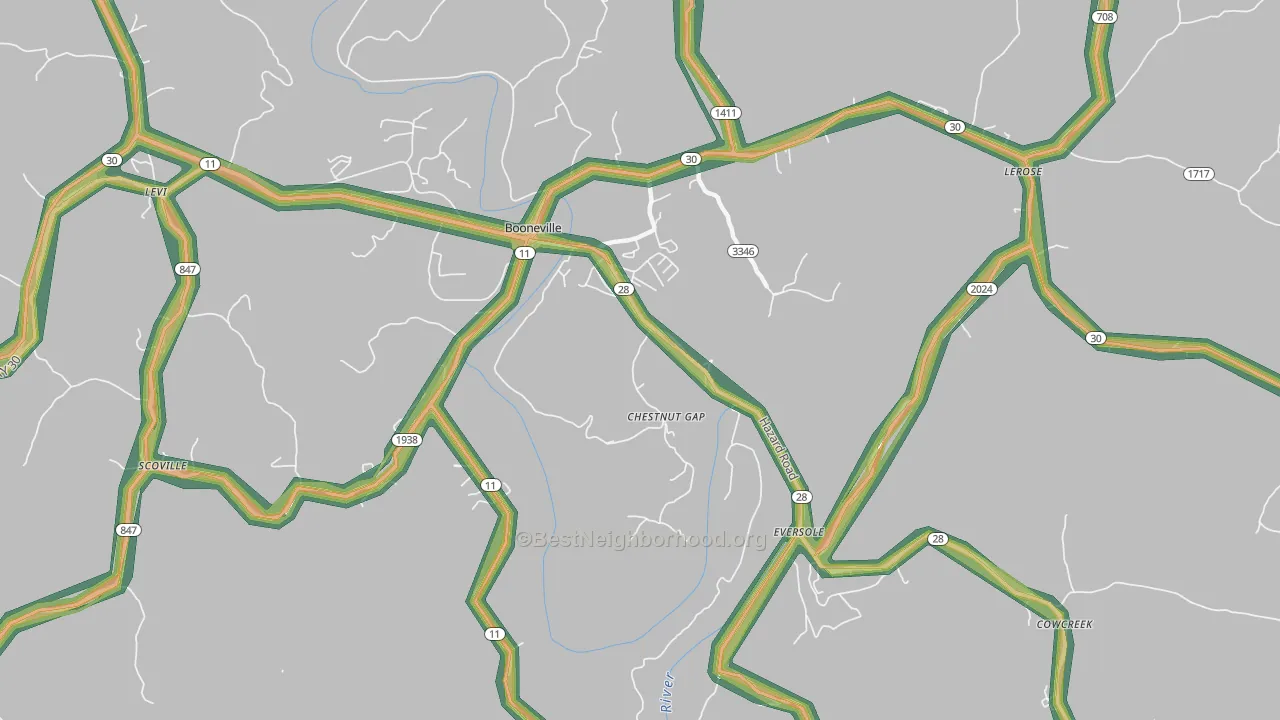 Chestnut Gap, KY Map of Noise Levels in Chestnut Gap