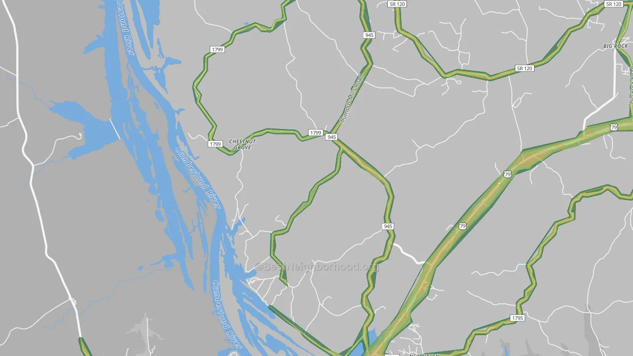 Chestnut Grove, TN Map of Noise Levels in Chestnut Grove