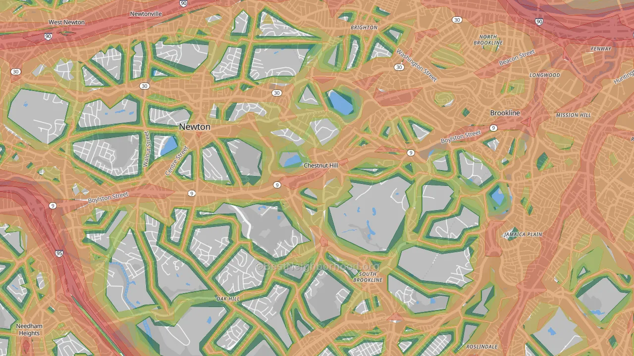 Chestnut Hill, MA Map of Noise Levels in Chestnut Hill