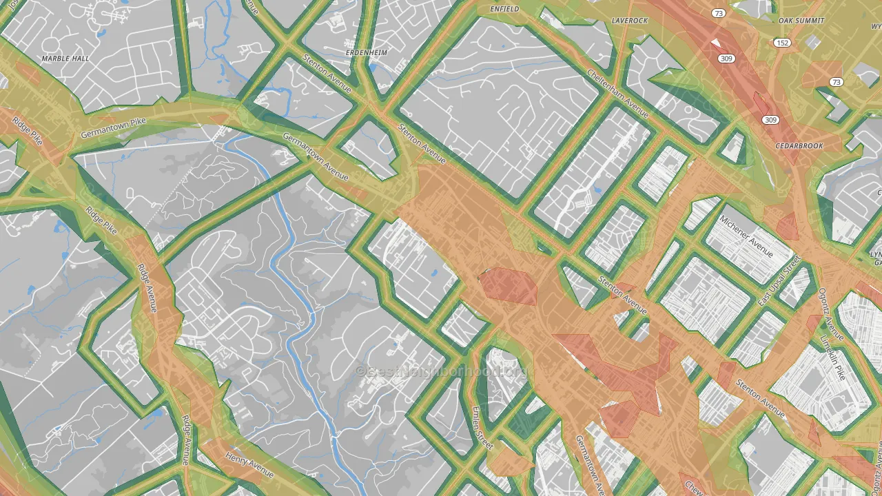 Chestnut Hill, Philadelphia, PA Map of Noise Levels in Chestnut Hill