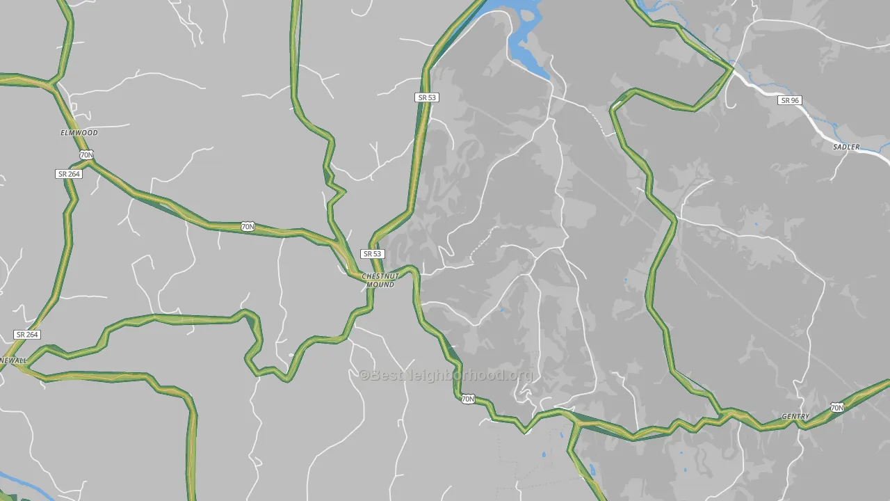 Chestnut Mound, TN Map of Noise Levels in Chestnut Mound