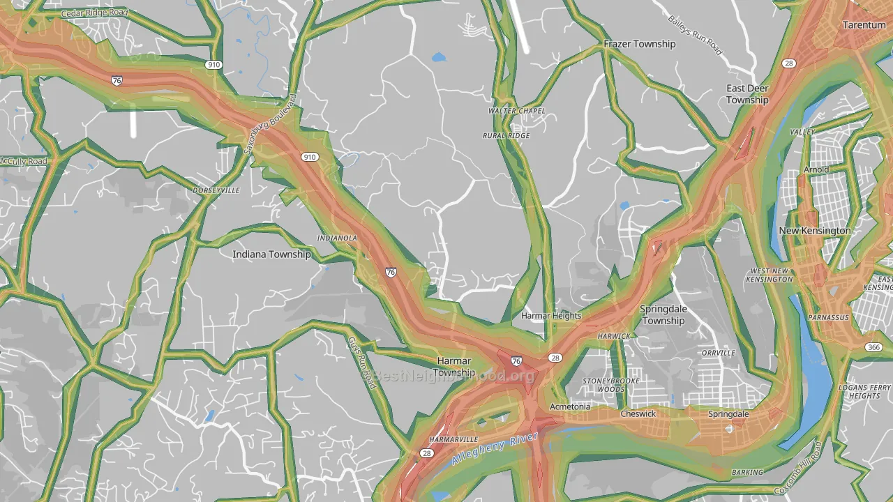Cheswick, PA Map of Noise Levels in Cheswick