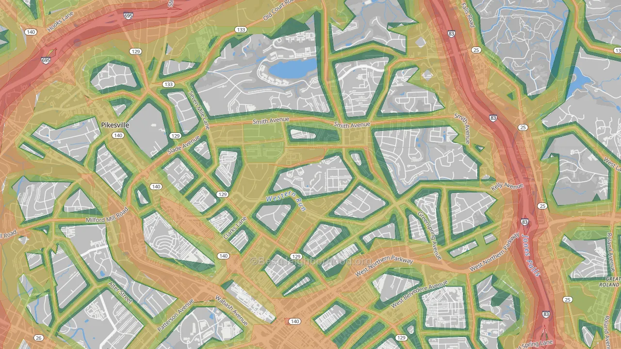 Cheswolde, Baltimore, MD Map of Noise Levels in Cheswolde