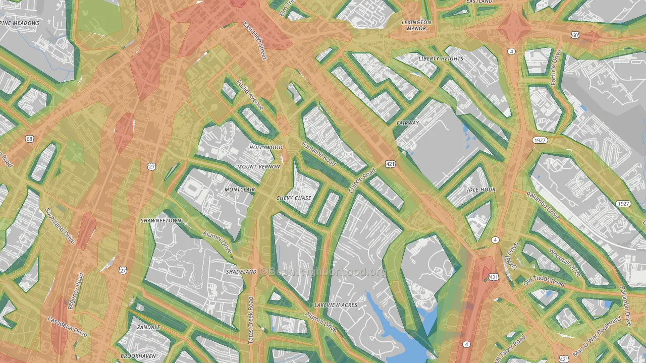 Chevy Chase-Ashland Park, Lexington, KY Map of Noise Levels in Chevy Chase-Ashland Park