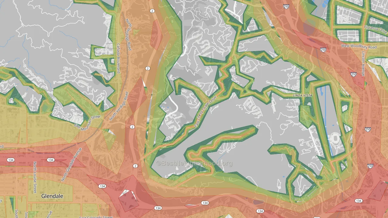 Chevy Chase, Glendale, CA Map of Noise Levels in Chevy Chase