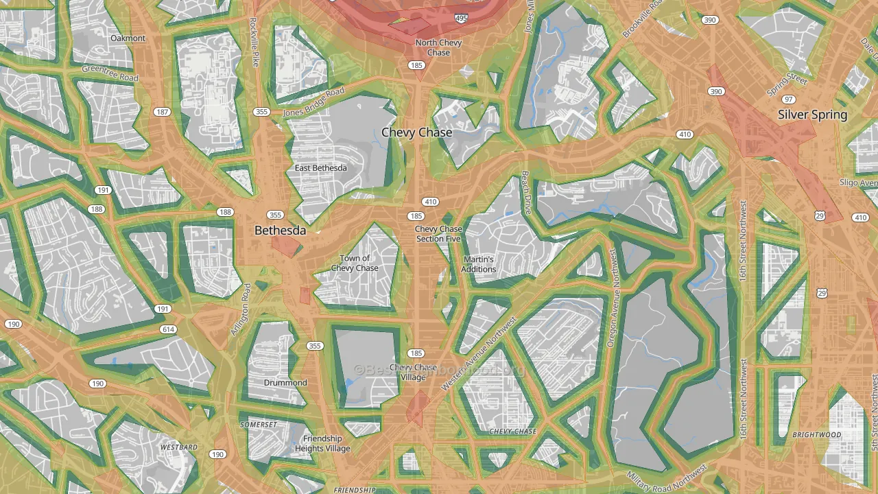Chevy Chase Section Five, MD Map of Noise Levels in Chevy Chase Section Five