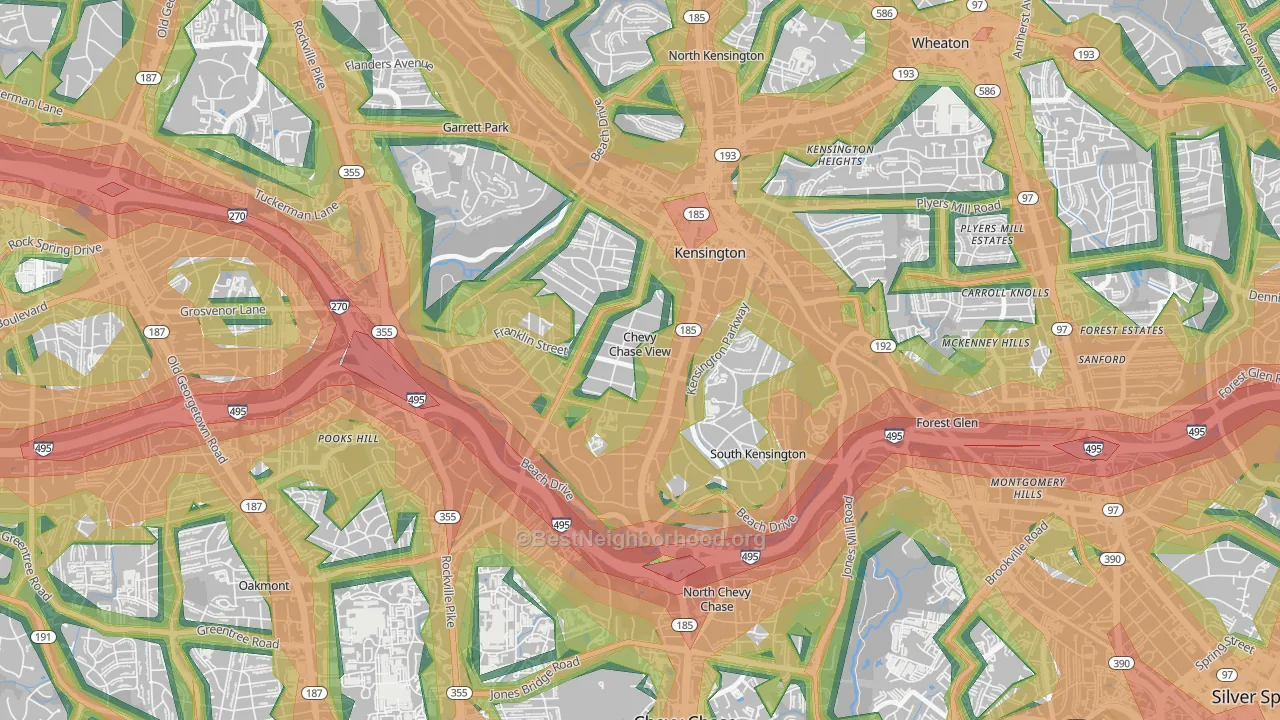 Chevy Chase View, MD Map of Noise Levels in Chevy Chase View