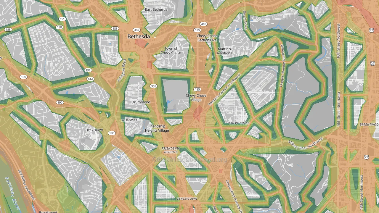 Chevy Chase Village, MD Map of Noise Levels in Chevy Chase Village