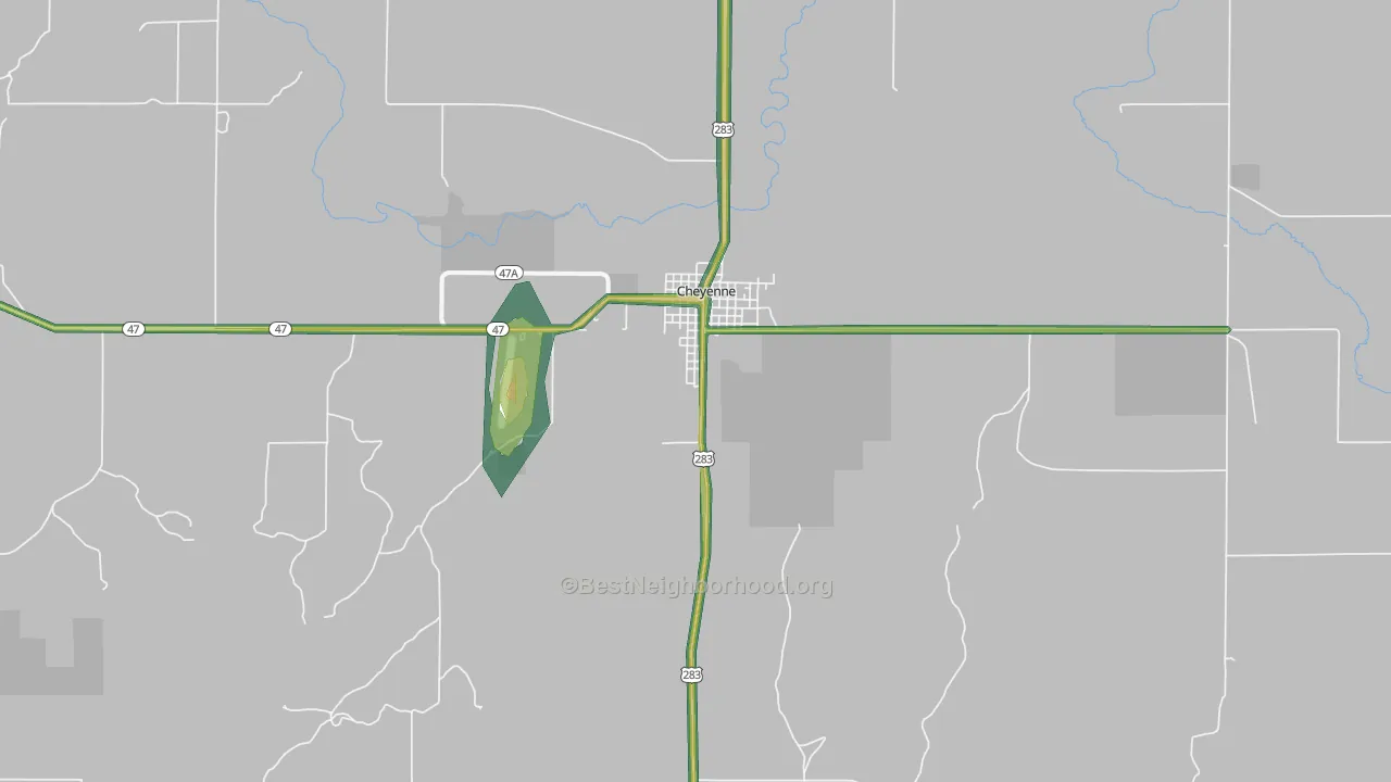 Cheyenne, OK Map of Noise Levels in Cheyenne