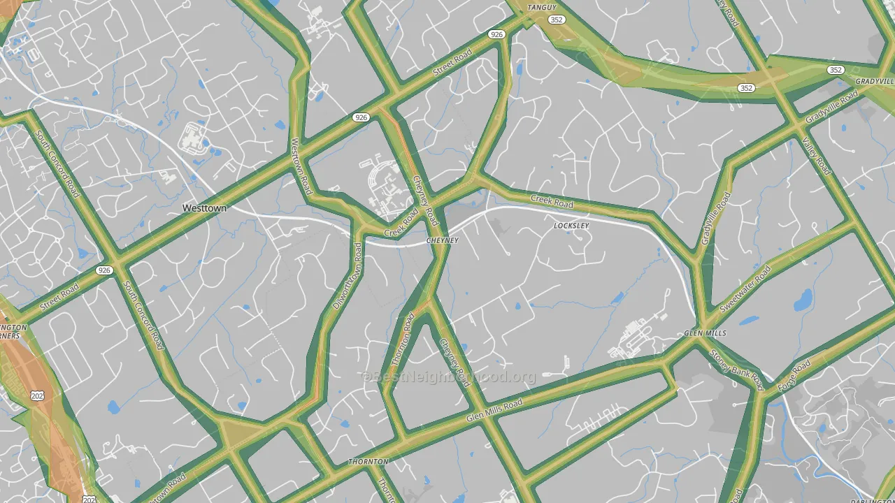 Cheyney, PA Map of Noise Levels in Cheyney