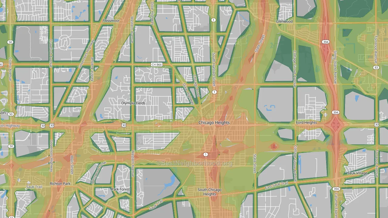 Chicago Heights, IL Map of Noise Levels in Chicago Heights