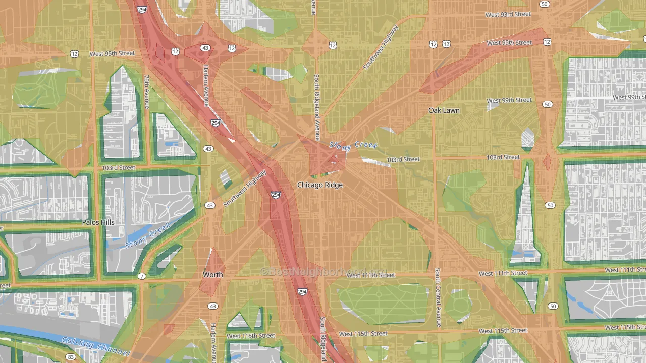 Chicago Ridge, IL Map of Noise Levels in Chicago Ridge