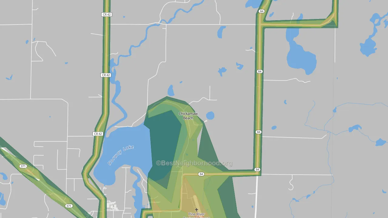 Chickamaw Beach, MN Map of Noise Levels in Chickamaw Beach
