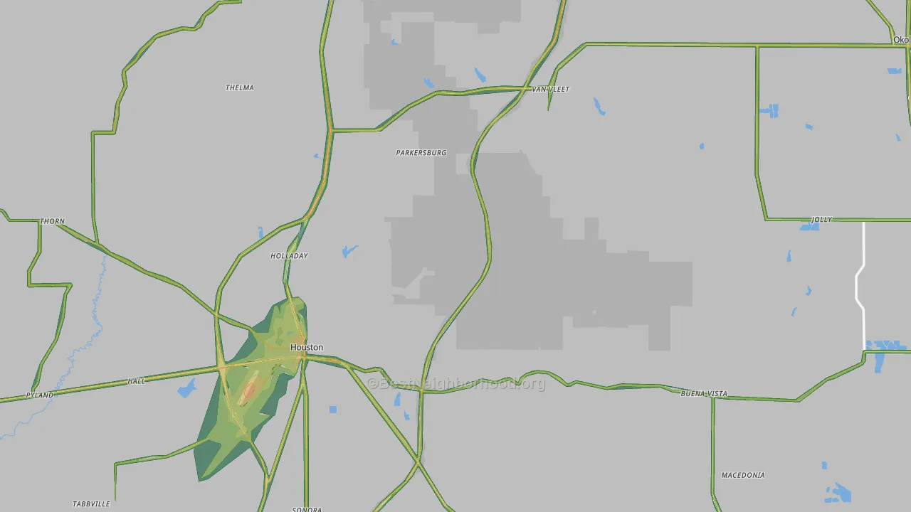 Chickasaw County, MS Map of Noise Levels in Chickasaw County