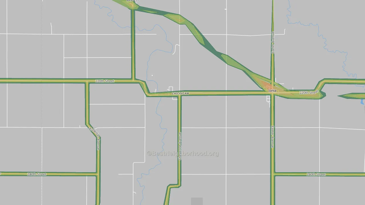 Chickasaw, IA Map of Noise Levels in Chickasaw