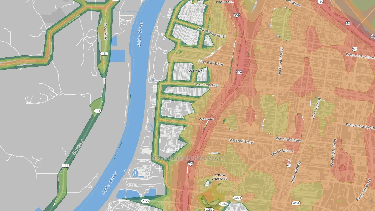 Chickasaw, Louisville, KY Map of Noise Levels in Chickasaw