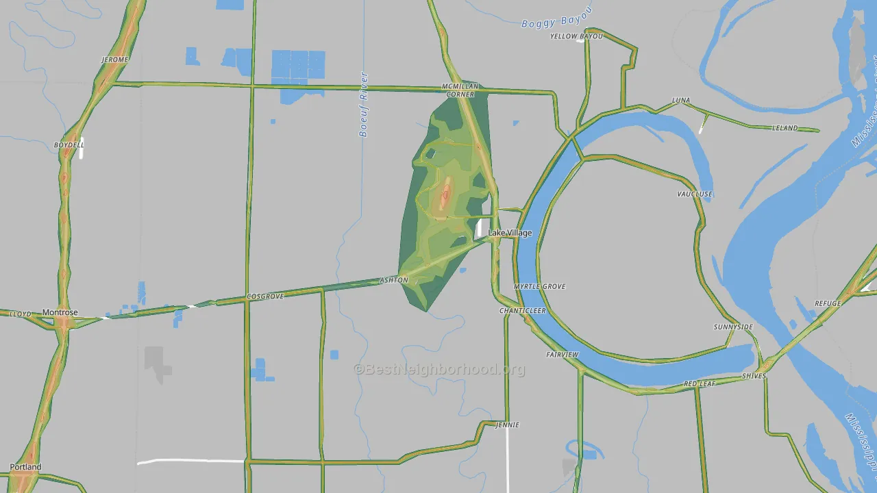 Chicot County, AR Map of Noise Levels in Chicot County