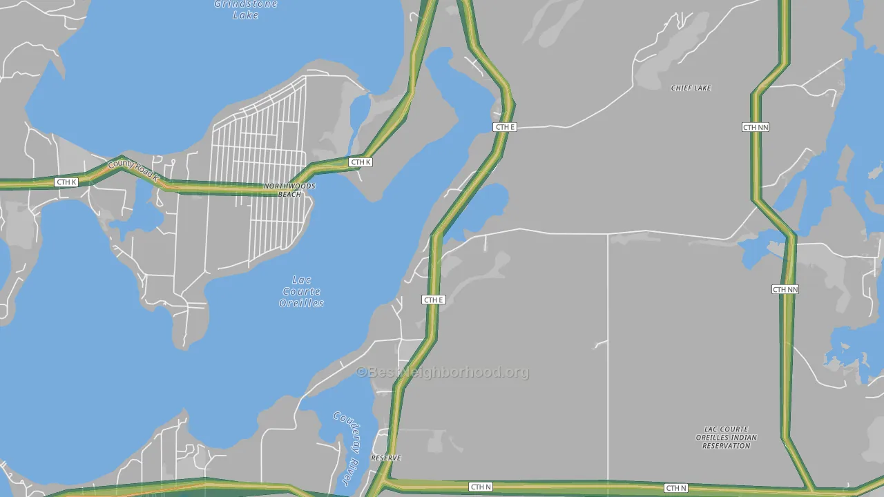 Chief Lake, WI Map of Noise Levels in Chief Lake