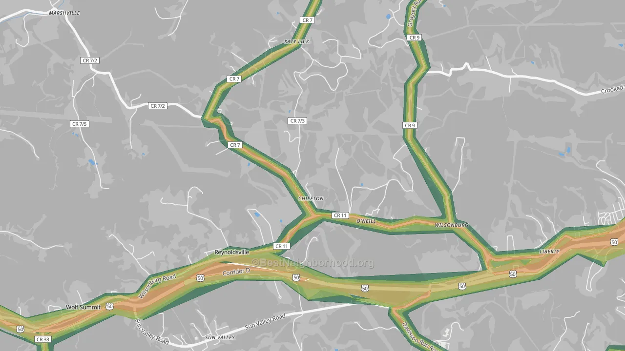 Chiefton, WV Map of Noise Levels in Chiefton