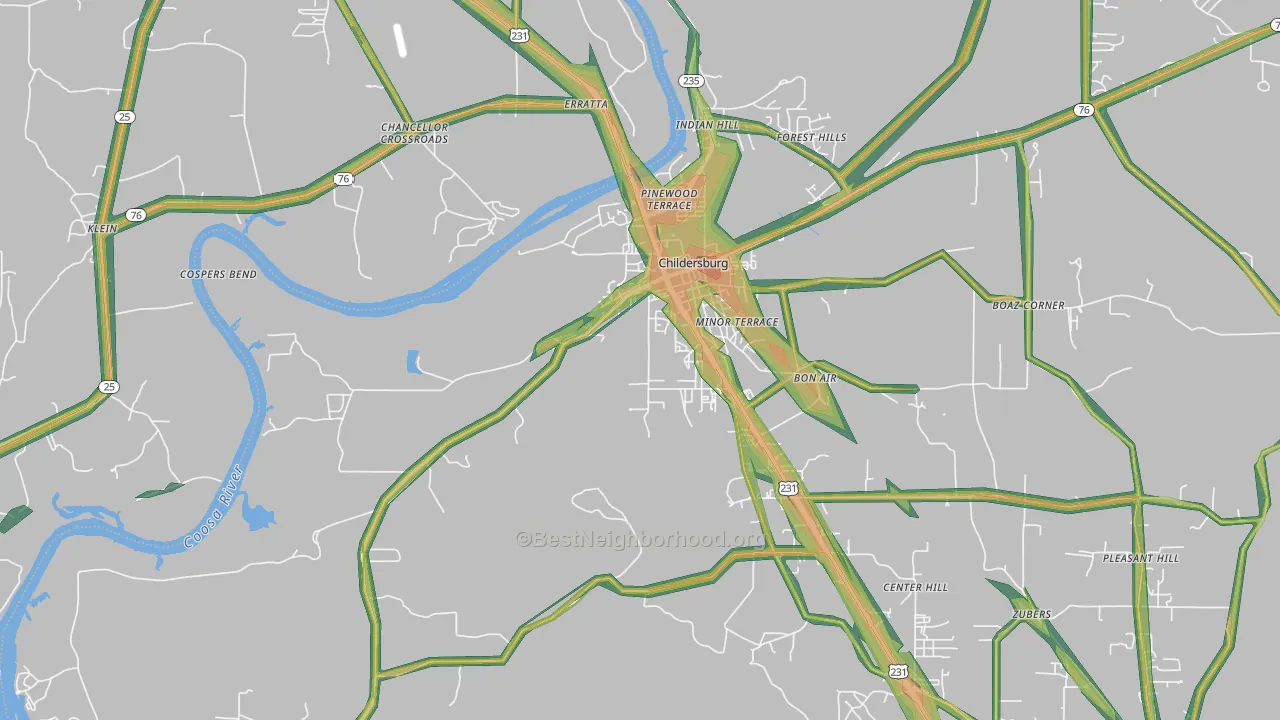 Childersburg, AL Map of Noise Levels in Childersburg