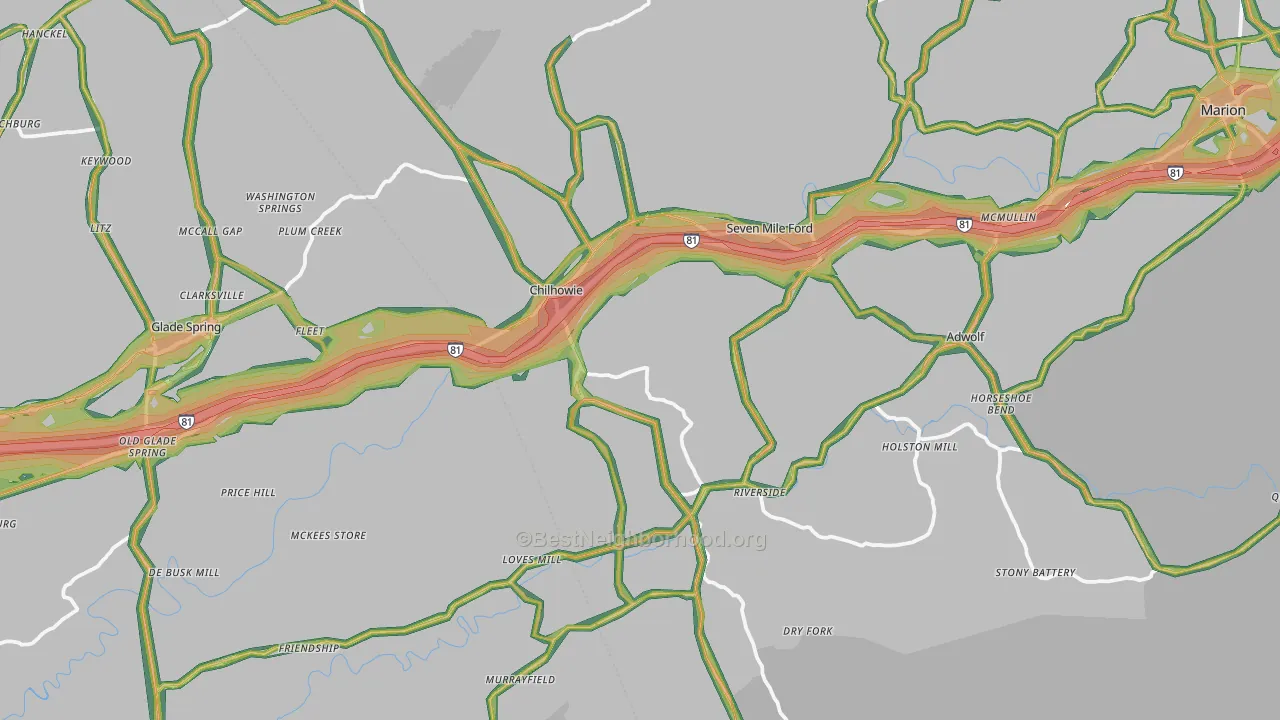 Chilhowie, VA Map of Noise Levels in Chilhowie